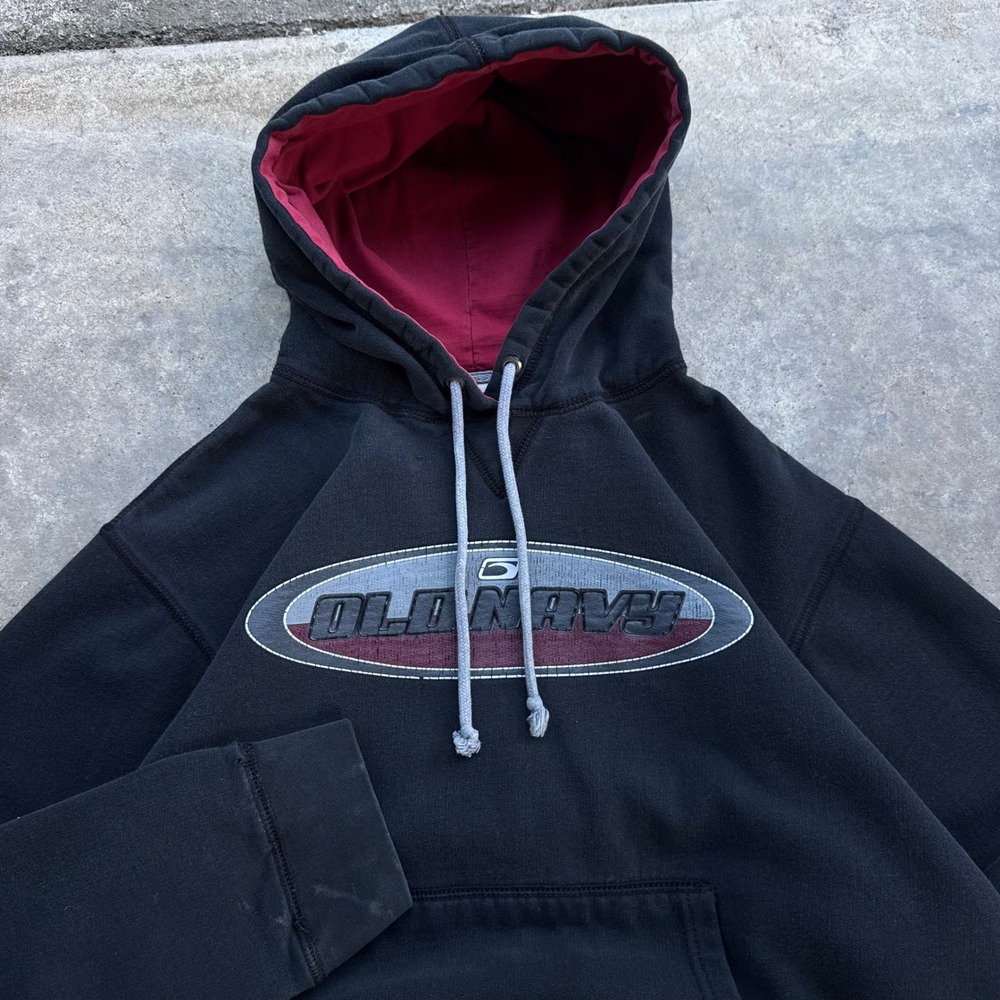 Vintage Y2K Old Navy Hoodie Surfwear Gorpcore Workwear Faded Black Medium g4